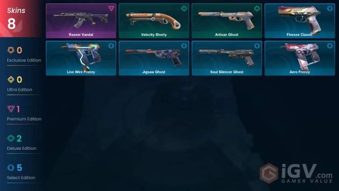 AP 8 skins | Reaver Vandal | Velocity Shorty | Artisan Ghost | Finesse Classic | Jigsaw Ghost | Live Wire Frenzy | Aero Frenzy | V0316