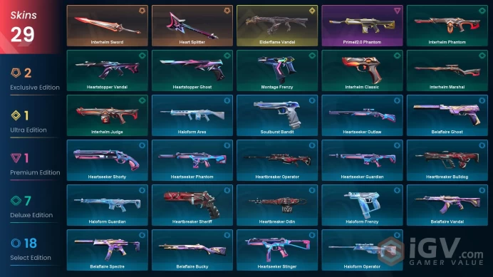 EU 29 skins | Elderflame Vandal | Heart Splitter | Interhelm Sword | Prime//2.0 Phantom | Interhelm Phantom | Interhelm Marshal | V0510
