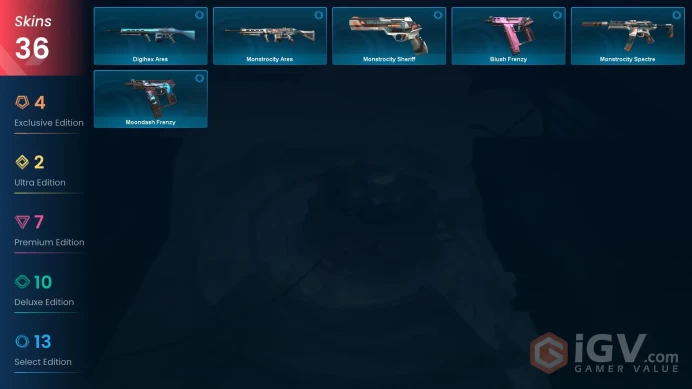 NA 36 skins | Radiant Entertainment System Phantom | Evori Dreamwings Vandal | Araxys Vandal | Yoru's Stylish Butterfly Comb | V0511