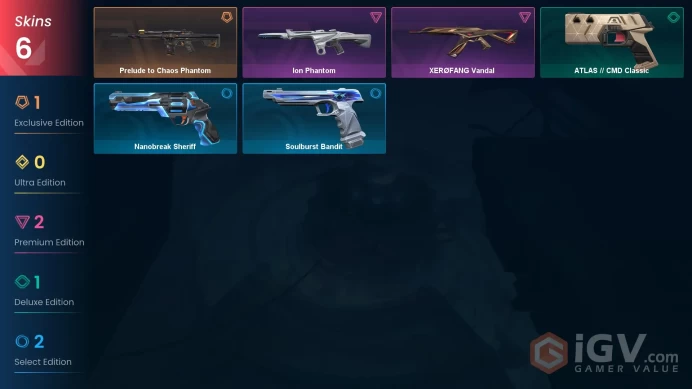 AP 6 skins | Prelude to Chaos Phantom | Ion Phantom | XERØFANG Vandal | ATLAS // CMD Classic | Soulburst Bandit | Nanobreak Sheriff | V0513