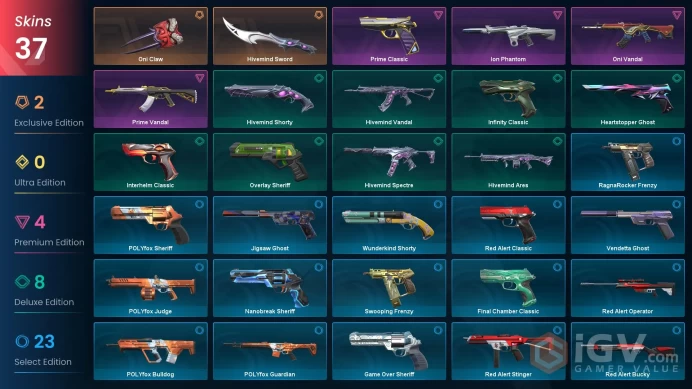 AP 37 skins 2 knifes | Hivemind Sword | Oni Claw | Prime Vandal | Ion Phantom | Prime Classic | Oni Vandal | Hivemind Ares | V0291