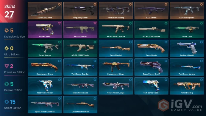 NA 27 skins | XERØFANG Knife | Kuronami Spectre | EX.O Vandal | Recon Phantom | Singularity Ghost | Nocturnum Bulldog | Prime Classic | V0570