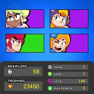 ■Brawlers:58 ■LVL:144 ■Legends:5 ■LVL11:3 ■LVL10:1 ■HT:23K ■Full Access ■Instant Delivery ■A7130 