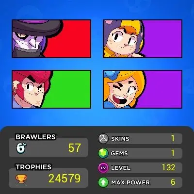 Brawlers:56 ■LVL:132 ■Legendary:4 ■LVL11:6 ■LVL10:4 ■HT:24K ■Full Access ■Instant Delivery ■A6547