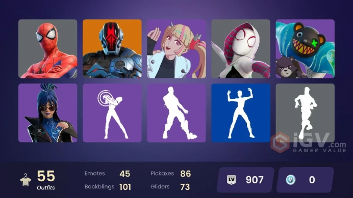 Fortnite Account [PC] 55 skins | Spectra Knight | The Foundation | Twyn | Nezumi | Paradigm (Reality-659) | The Ageless | Ronin | Spider-Gwen | 