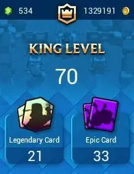 KT 15 Level 67 | 10000 Cup | 4 Max Cards |26 Lvl 15 Cards | 77 Lvl 14 Cards| 121 Emotes | 534Gems