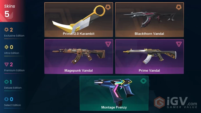 5 Skin // EU-TR // BlackThorn Vandal + Magepunk Vandal + Prime Vandal + Prime Karambit // FULL Access // Valorant Best Skins // Platinum 1