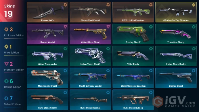 19 Skin // EU-TR // ChronoVoid Vandal + Reaver Vandal + OneTap Phantom + RGX Phantom + Valiant Ghost + Reaver Knife // FULL Access // Bronze 2