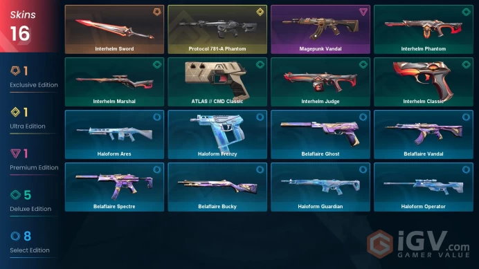 AP | 16 skins | Protocol 781-A Phantom | Interhelm Sword | Magepunk Vandal | Interhelm Judge | Interhelm Phantom | ATLAS // CMD Classic | N7087