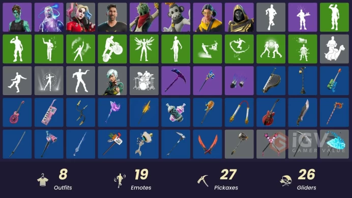 8 Skins - Mail Access - Galaxy - Ghoul Trooper - PC,SWITCH,XBOX - 14 Purchased Emotes - Lionel - Harley Quinn