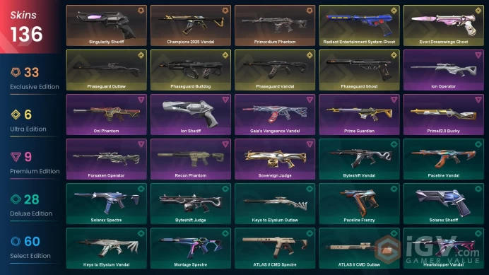 AP/THA 129935 VP Spent Radiant Buddy Champions 2025 Bundle Phaseguard Splitter VCT 2026 Sigil Phaseguard Vandal Kogitsune Immortal Buddy