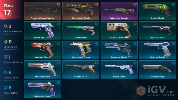 AP | 17 skins | Prelude to Chaos Phantom | Valiant Hero Operator | Doombringer Sheriff | Bubble Pop Classic | ATLAS // CMD Classic | J4896