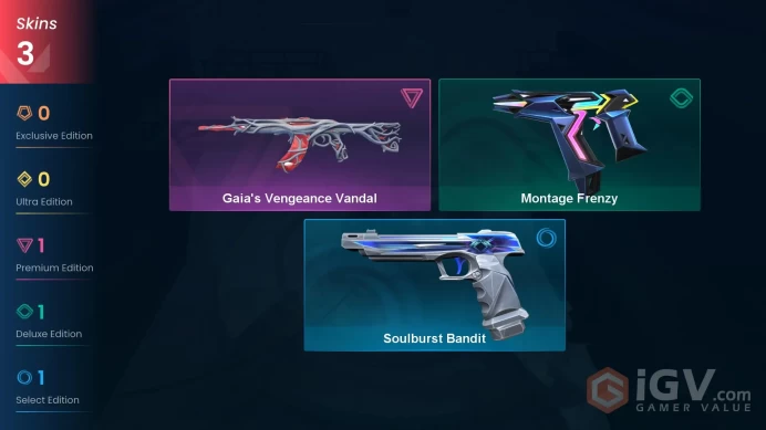 3 skins | Gaia's Vengeance Vandal | Montage Frenzy | Soulburst Bandit | E5694