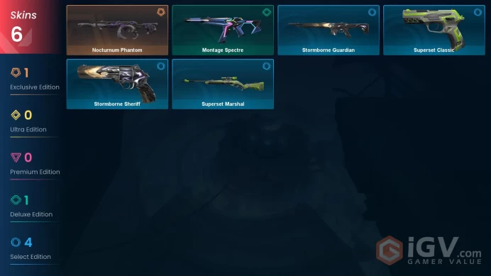 AP | 6 skins | Nocturnum Phantom | Montage Spectre | Superset Classic | Superset Marshal | Stormborne Guardian | Stormborne Sheriff | I7668