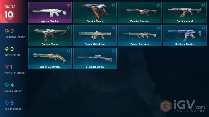 NA | 10 skins | Neptune Phantom | Paceline Vandal | Paceline Stinger | Paceline Guardian | Paceline Frenzy | Soulburst Spectre | L8687