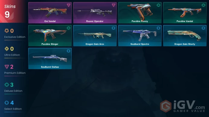 LA | 9 skins | Oni Vandal | Reaver Operator | Paceline Stinger | Paceline Vandal | Paceline Frenzy | Soulburst Outlaw | D5231
