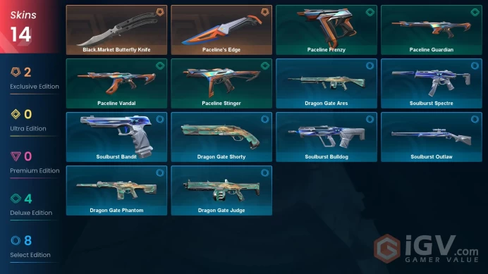 EU | 14 skins | Black.Market Butterfly Knife | Paceline's Edge | Paceline Stinger | Paceline Frenzy | Paceline Vandal | L8879