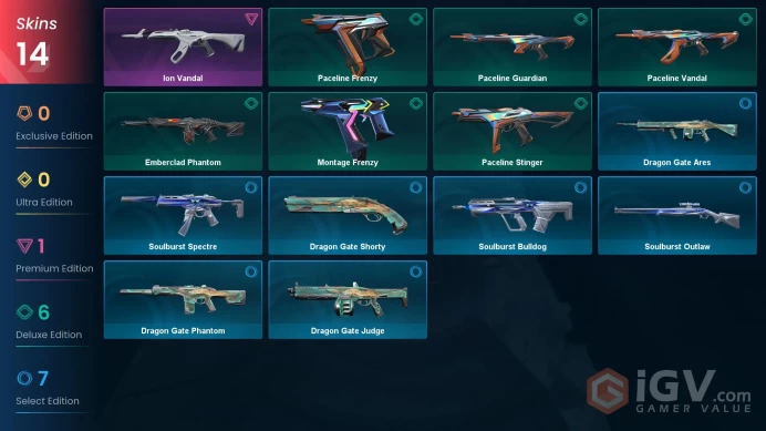 AP | 14 skins | Ion Vandal | Paceline Frenzy | Emberclad Phantom | Paceline Guardian | Montage Frenzy | Paceline Stinger | M8144