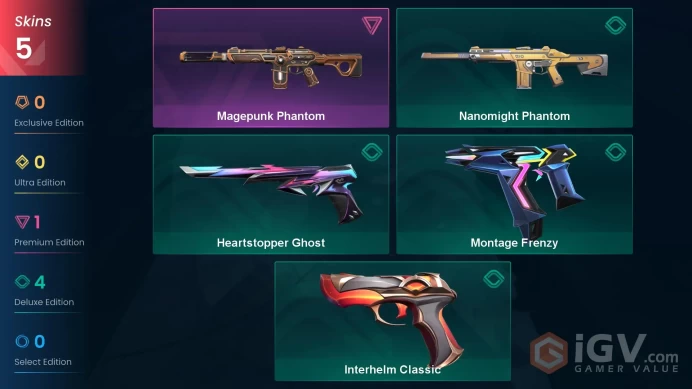 LA | 5 skins | Magepunk Phantom | Montage Frenzy | Heartstopper Ghost | Interhelm Classic | Nanomight Phantom | J5864