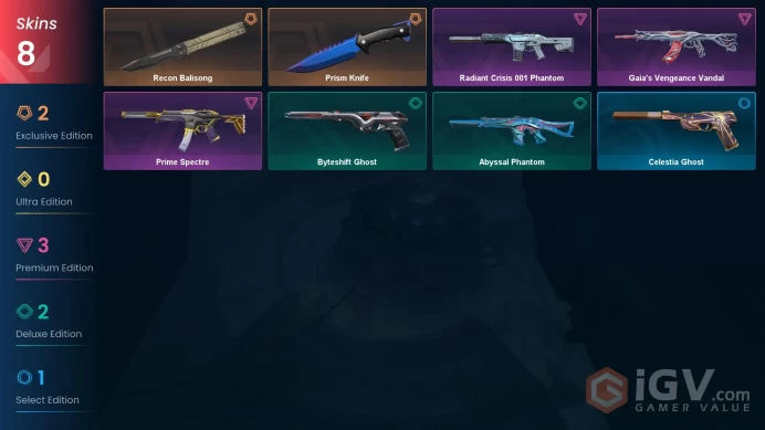 AP 8 skins | Recon Balisong | Prism Knife | Gaia's Vengeance Vandal | Prime Spectre | Radiant Crisis 001 Phantom | Byteshift Ghost | V0313