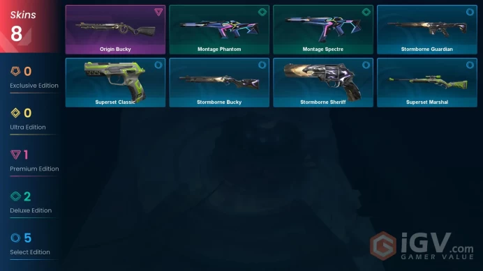 AP 8 skins | Origin Bucky | Montage Phantom | Montage Spectre | Superset Marshal | Stormborne Guardian | Stormborne Sheriff | V0357