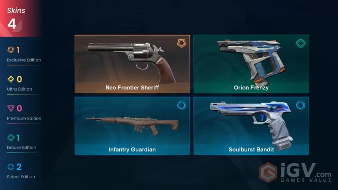 EU 4 skins | Neo Frontier Sheriff | Orion Frenzy | Soulburst Bandit | Infantry Guardian | V0509