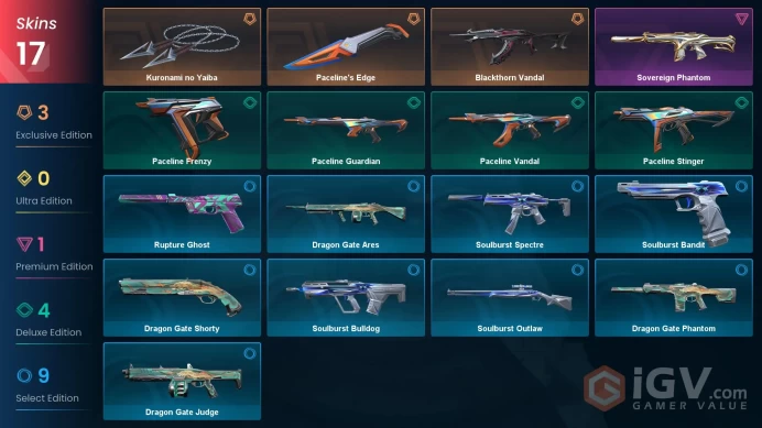 EU 17 skins | Kuronami no Yaiba | Blackthorn Vandal | Sovereign Phantom | Paceline Vandal | Soulburst Outlaw | Paceline's Edge | V0591
