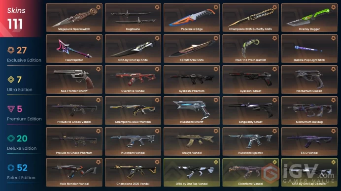 VALORANT EU WEST SERVER 11 SKİNS ( +10 KNİFE, ONE TAP +AYAKHASİ + CHAMPİONS 2024+2025 PACKED+16 VANDL)AUTO DELIVERY FULL ACCESS-LIFETIME WARRANT