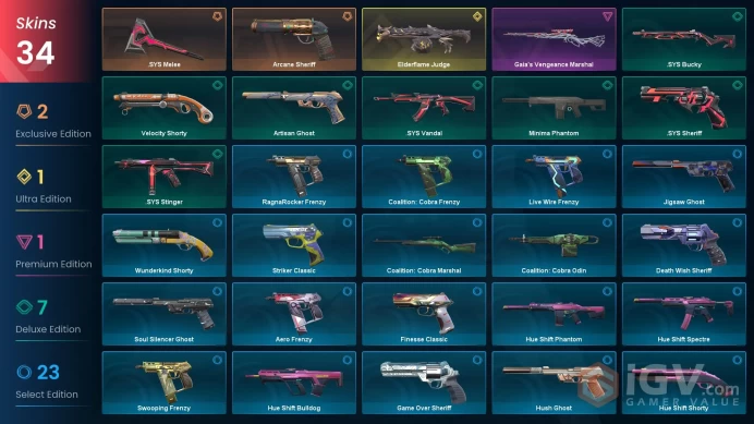 [ASIA] 34 Skins | 1 Knife | Full Acces | SYS Melee / Arcane Sheriff / Elderflame Judge / SYS Vandal |