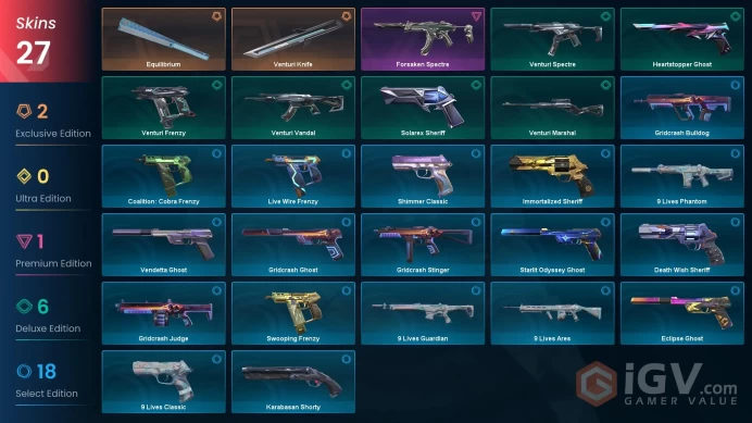 LA | VP 70 | LVL 224 | Equilibrium | Venturi Knife | Forsaken Spectre | Venturi Frenzy | Solarex Sheriff | Venturi Spectre | Venturi Van | V0246