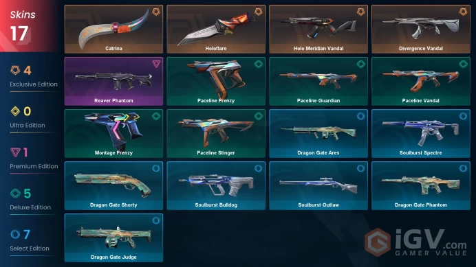 NA | VP 200 | LVL 54 | Holoflare | Divergence Vandal | Catrina | Holo Meridian Vandal | Reaver Phantom | Montage Frenzy | Paceline Guard | V0860
