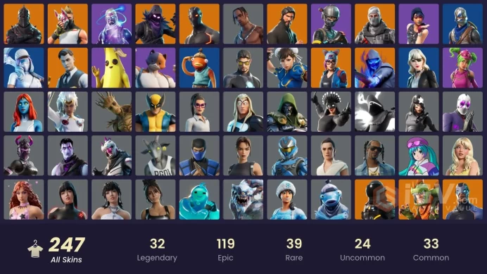 | PC | FA | 239 Skins | Black Knight | Galaxy | Travis Scott | Sparkle Specialist | The Reaper | Royale Knight | FULL ACCESS |