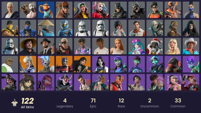 123 Skins Fa / Psycho Bandit / MrBeast / Raiden / Gambit / Rebirth Harley Quinn / Minty Mountaineer / gs031