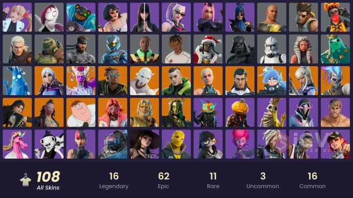 108 Skins Fa / Xander / Darth Vader / Vanguard Zadie / Spider-Gwen / Black Adam / gs044