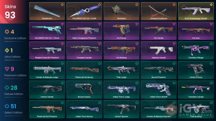 EU / 93 Skins / Onimaru Kunitsuna / Oni Vandal / VALORANT GO! Vol. 1 Knife / V155