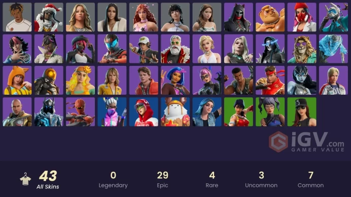 Fortnite Account [PC] 43 skins | Kim Kardashian | Mariah Carey | Rockstar LISA | Santa Dogg | Chappell Roan | Slayer Juice WRLD | 800 VB 