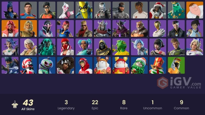Fortnite Account [PC] 43 skins | Florin | Valeria | Zeus | Peter Griffin | Poseidon | Peelverine | Gwenpool | War Machine | Solid Snake | Santa 