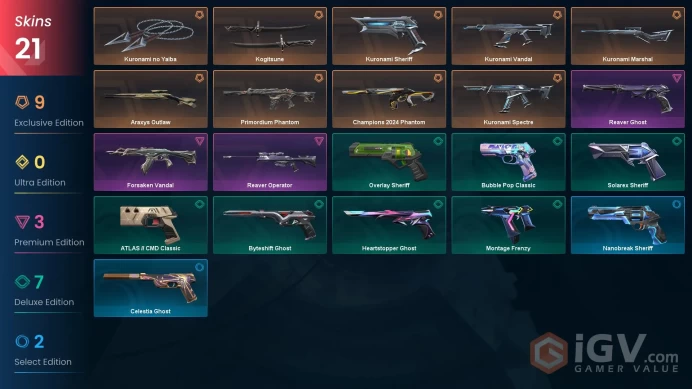 Na-Usa-Can | Kuronami Bundle | Kogitsune | Kuronami Vandal | Champions 2024 Phantom | Reaver Operator | 21 Skins | Level 228 | Full Access