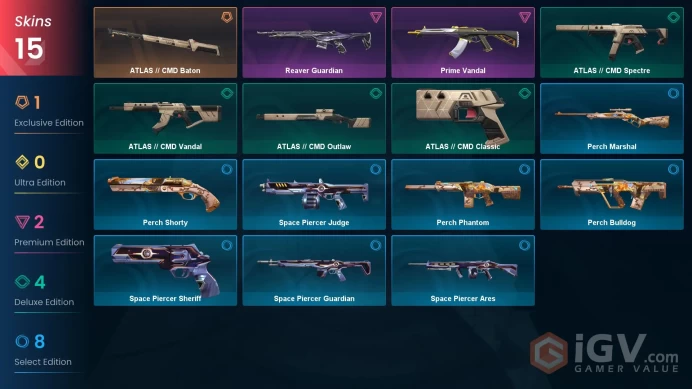 EU | 15 skins | Prime Vandal | ATLAS // CMD Baton | Reaver Guardian | ATLAS // CMD Classic | ATLAS // CMD Outlaw | ATLAS // CMD Vandal | G5078