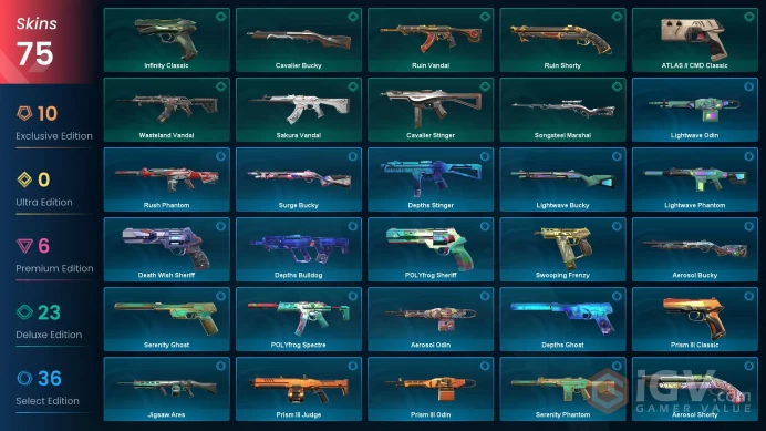LATAM 75 skins 6 knifes | Outpost Melee | Ruination Phantom | BlastX Phantom | Prism III Axe | Sovereign Sword | Ruin Dagger | Oni Claw | V0254