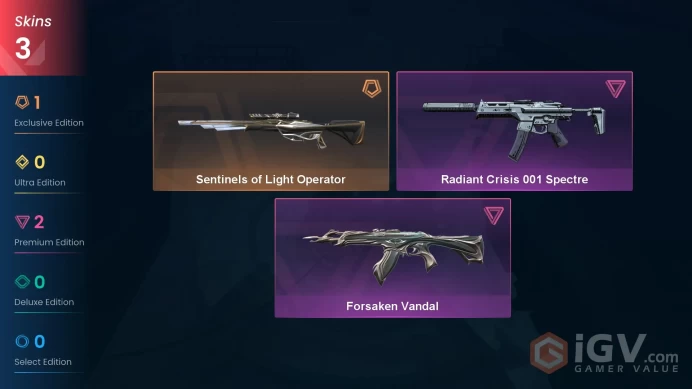 AP 3 skins | Sentinels of Light Operator | Radiant Crisis 001 Spectre | Forsaken Vandal | V0410