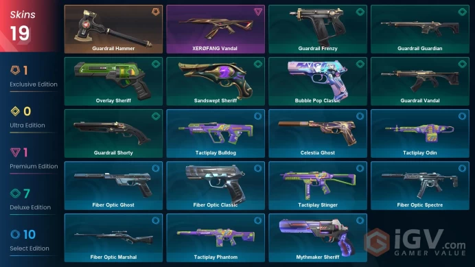 AP 19 skins 1 knifes | Guardrail Hammer | XERØFANG Vandal | Guardrail Shorty | Guardrail Frenzy | Overlay Sheriff | Guardrail Vandal | V0236