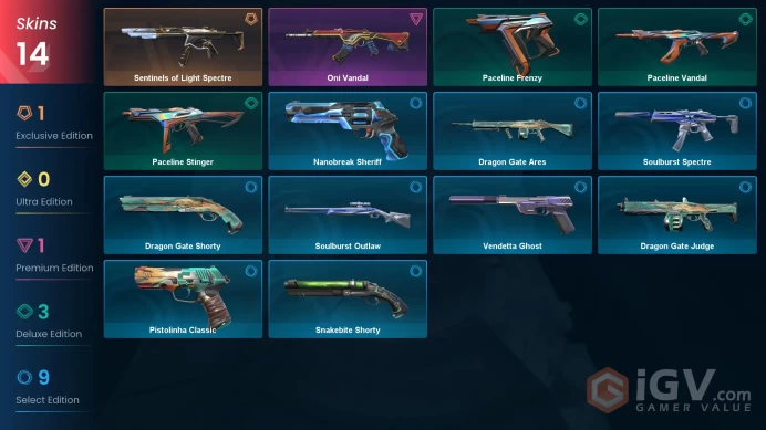 AP 14 skins | Oni Vandal | Sentinels of Light Spectre | Paceline Frenzy | Paceline Stinger | Paceline Vandal | Vendetta Ghost | V0480
