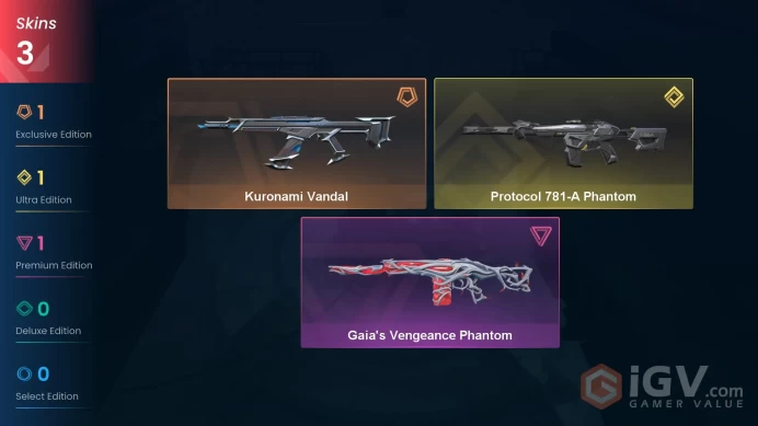 EU 3 skins | Protocol 781-A Phantom | Kuronami Vandal | Gaia's Vengeance Phantom | V0549