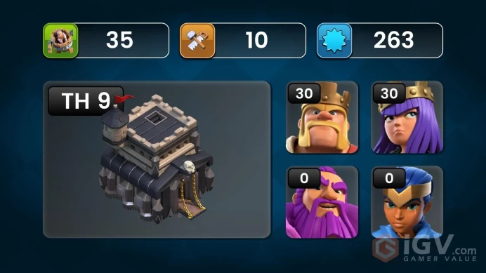 [1612 Gems Th9 Full Max Account Heroes 30-30-10 Rogue king skin NC Free 315 Cwl medals Lots of magic items