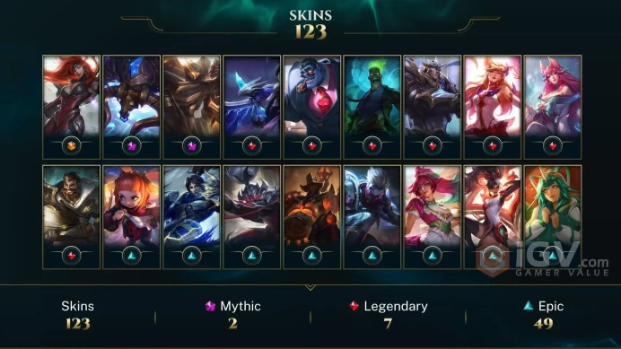 NA EMAIL CHANGEABLE 147 CHAMPS 36K BE 7K OE 123 SKINS PAX Twisted Fate Judgment Kayle 105 MYTHIC ESSENCE LAST PLAY 2024