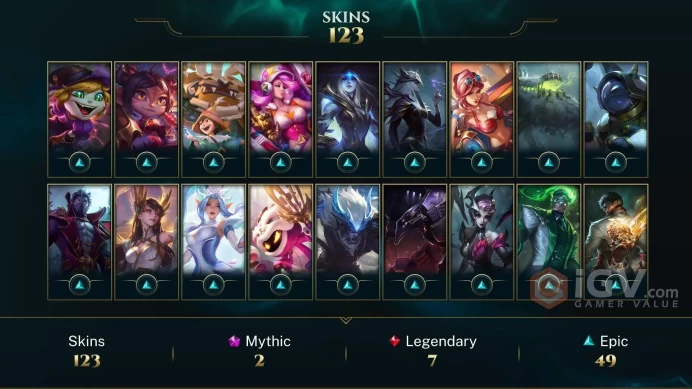 NA EMAIL CHANGEABLE 147 CHAMPS 36K BE 7K OE 123 SKINS PAX Twisted Fate Judgment Kayle 105 MYTHIC ESSENCE LAST PLAY 2024