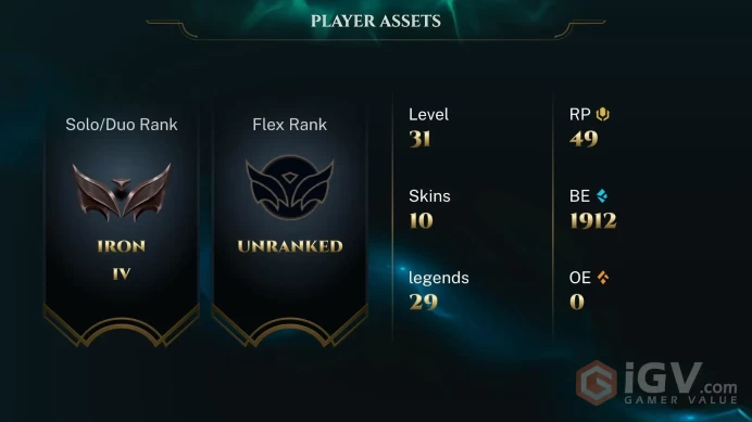 North America HANDLVL'D IRON 4 ( 1 WINS, 25 LOSSES ) + BE:2K + 29 CHAMPS + FULL ACCESS + Instant Delivery + A075