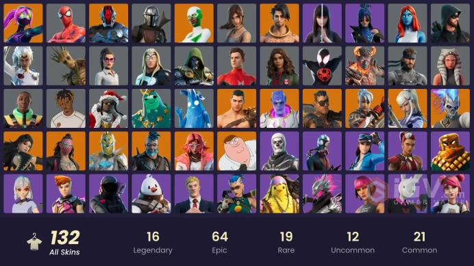 PC/PSN/Xbox/Nintendo 132 skins Leviathan Axe | Cloud Striker | Lina Scorch | NBA 75 Swish | Sultura | Fixer | Peter Griffin | Kado Thorne | Roni