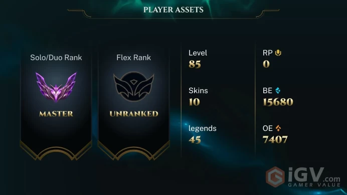 Rank: Currently - Master 1 LP [EUW] > 55 Champions > 10 skins > verified Email > Handmade >15.6K BE